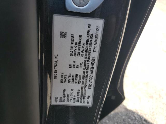 5YJ3E1EAXSF969606 - 2025 TESLA MODEL 3 GRAY photo 13