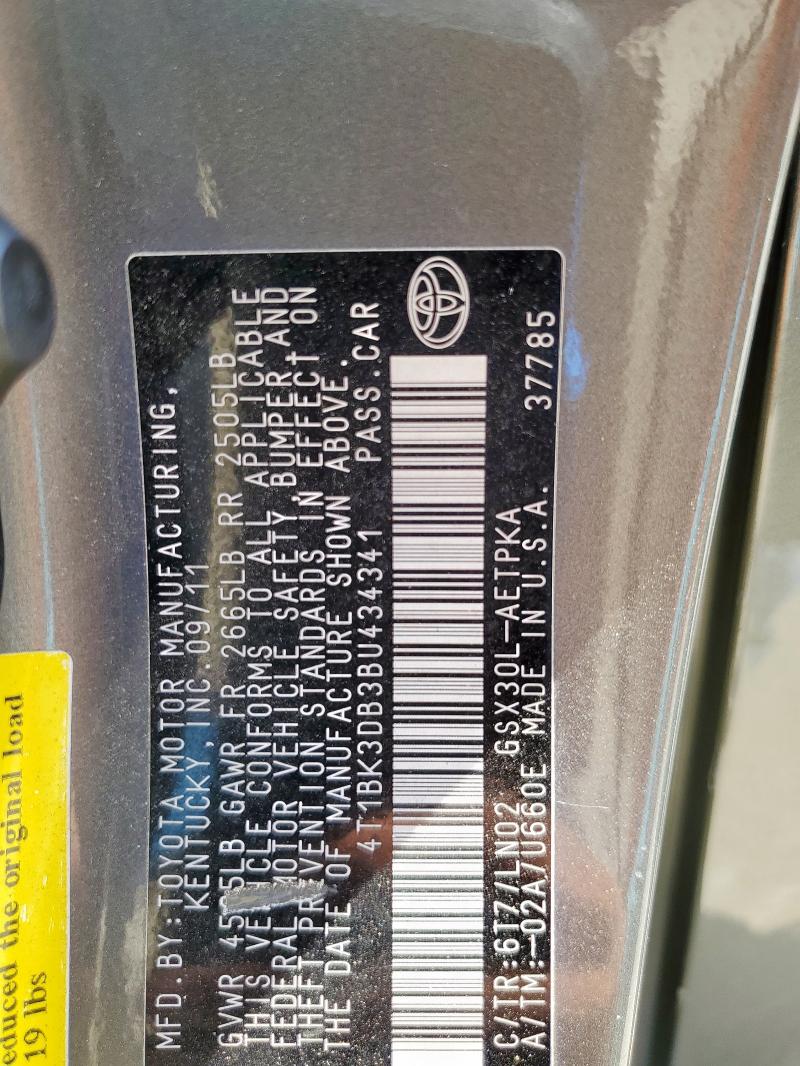 4T1BK3DB3BU434341 - 2011 TOYOTA AVALON BASE Gri fotoğraf 12