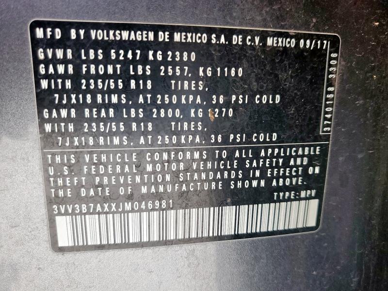 3VV3B7AXXJM046981 - 2018 VOLKSWAGEN TIGUAN SE CHARCOAL photo 13