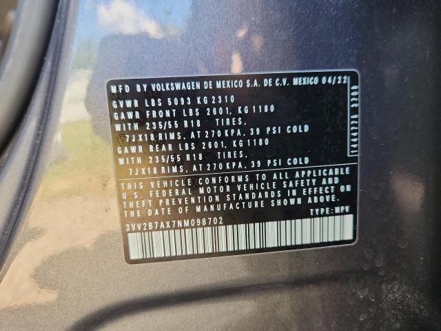 3VV2B7AX7NM098702 - 2022 VOLKSWAGEN TIGUAN SE GRAY photo 14