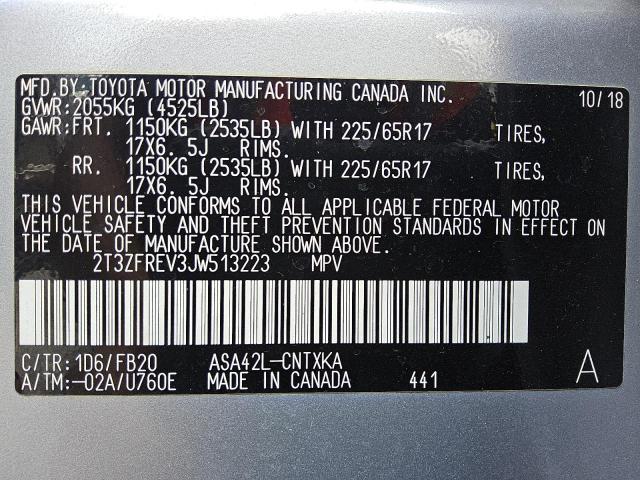 2T3ZFREV3JW513223 - 2018 TOYOTA RAV4 LE Grau Foto 13