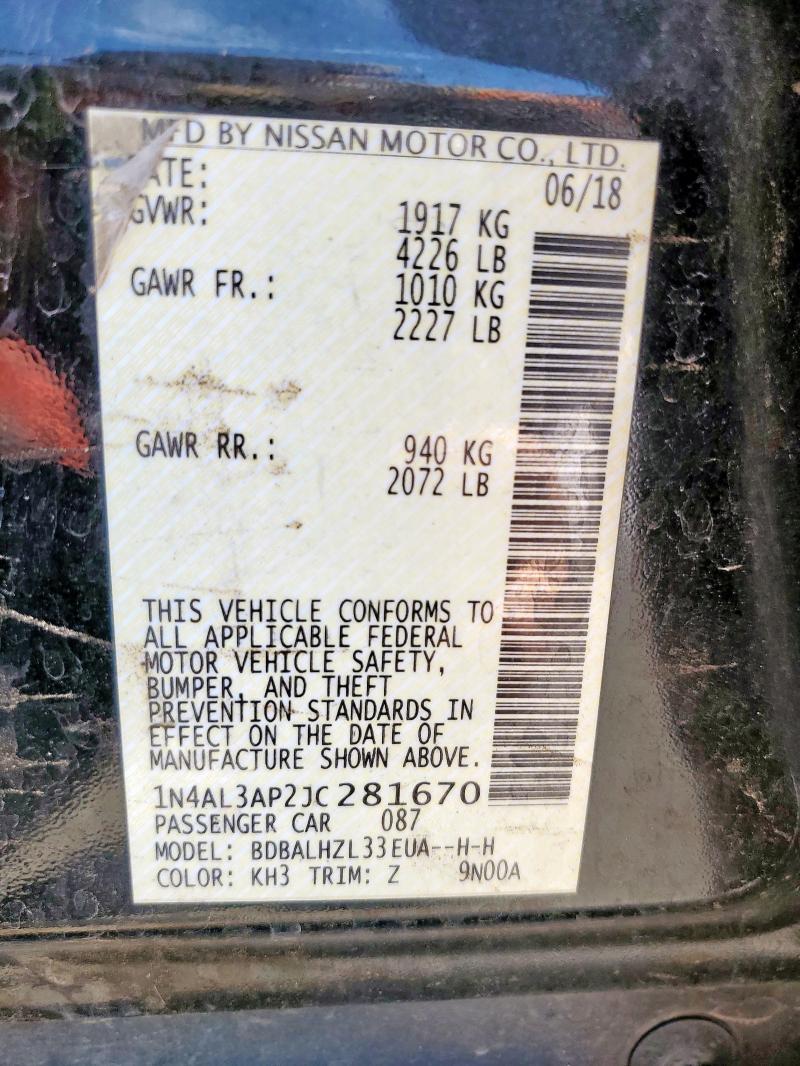 1N4AL3AP2JC281670 - 2018 NISSAN ALTIMA 2.5 BLACK photo 12