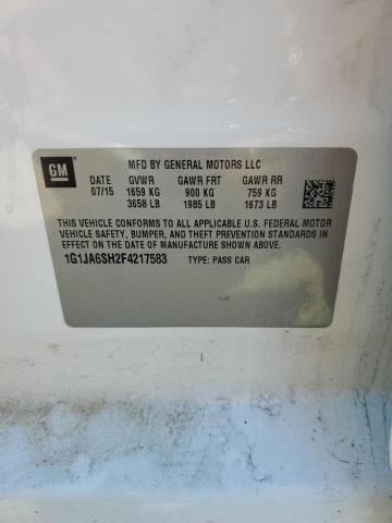 1G1JA6SH2F4217583 - 2015 CHEVROLET SONIC LS თეთრი ფოტო 12