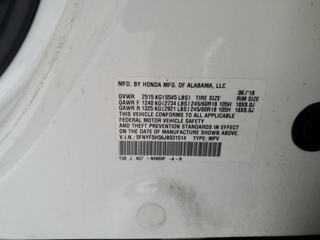 5FNYF5H56JB031514 - 2018 HONDA PILOT EXL WHITE photo 13