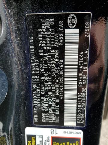 4T1BK1EB2DU067678 - 2013 TOYOTA AVALON BASE Қара фото 12