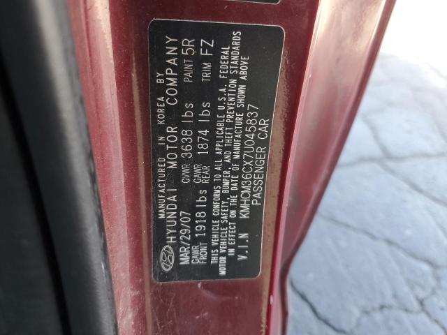 KMHCM36CX7U045837 - 2007 HYUNDAI ACCENT GS BURGUNDY photo 12