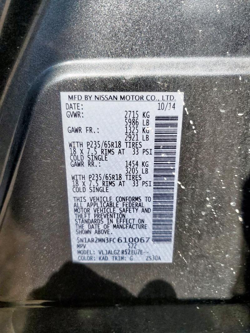 5N1AR2MN3FC610067 - 2015 NISSAN PATHFINDER S Boz foto 13