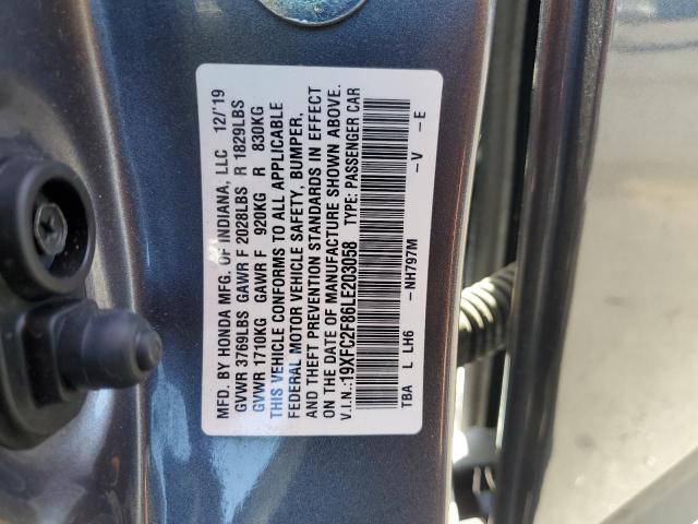 19XFC2F86LE203058 - 2020 HONDA CIVIC SPORT CHARCOAL photo 12