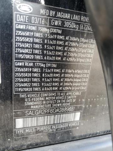 SALGR2PF6GA288968 - 2016 LAND ROVER RANGE ROVE BLACK photo 12
