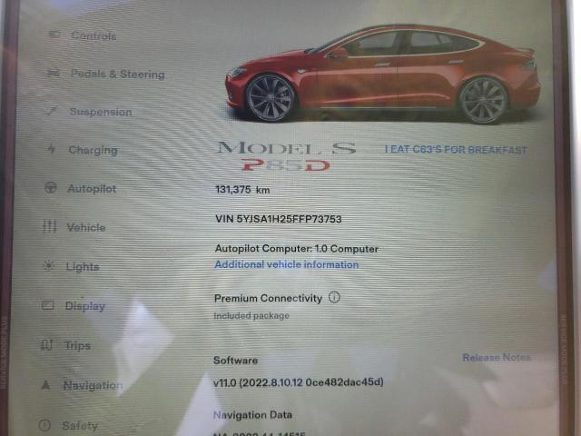 5YJSA1H25FFP73753 - 2015 TESLA MODEL S 85D RED photo 9