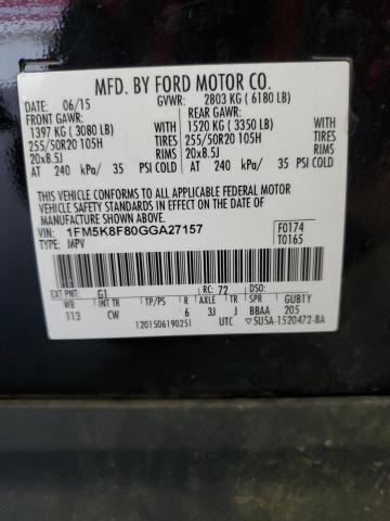 1FM5K8F80GGA27157 - 2016 FORD EXPLORER LIMITED შავი ფოტო 13