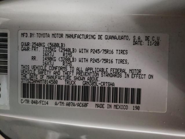 3TYSZ5AN4MT014500 - 2021 TOYOTA TACOMA ACCESS CAB თეთრი ფოტო 12