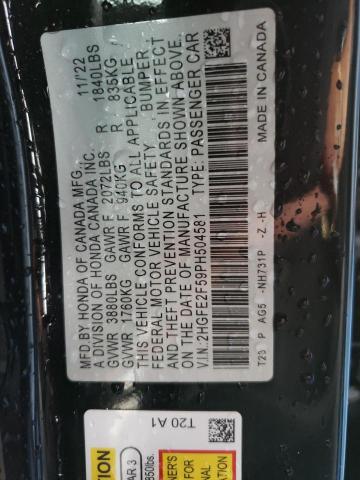 2HGFE2F59PH504581 - 2023 HONDA CIVIC SPORT أسود صورة 12