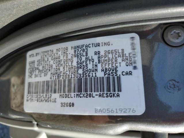 4T1BF28B13U335611 - 2003 TOYOTA AVALON XL CHARCOAL photo 13