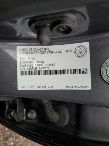 2HGFC2F73LH002263 - 2020 HONDA CIVIC EX GRAY photo 12