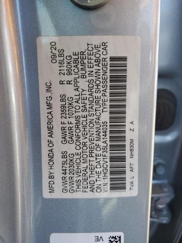 1HGCV1F35LA144035 - 2020 HONDA ACCORD SPORT SILVER photo 12