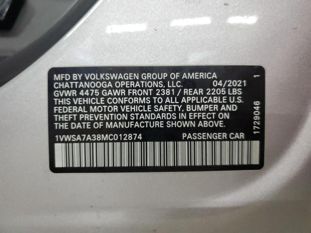 1VWSA7A38MC012874 - 2021 VOLKSWAGEN PASSAT SE 银色 照片 12