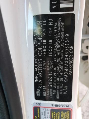 KNADM4A30H6061649 - 2017 KIA RIO LX WHITE photo 13