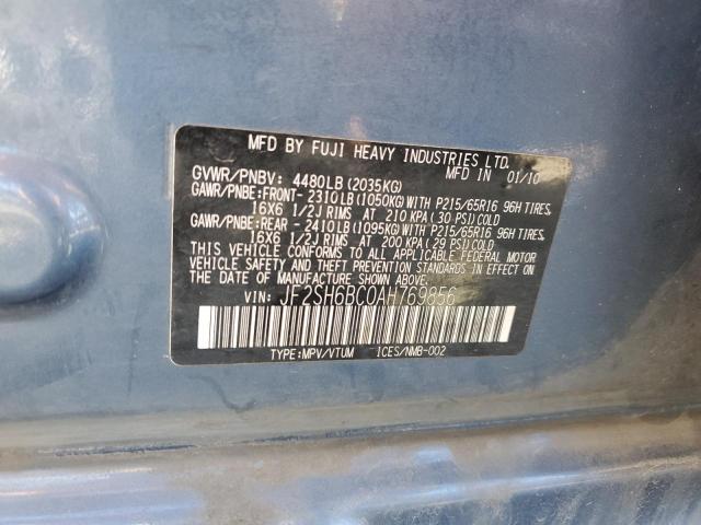 JF2SH6BC0AH769856 - 2010 SUBARU FORESTER XS Mavi fotoğraf 12
