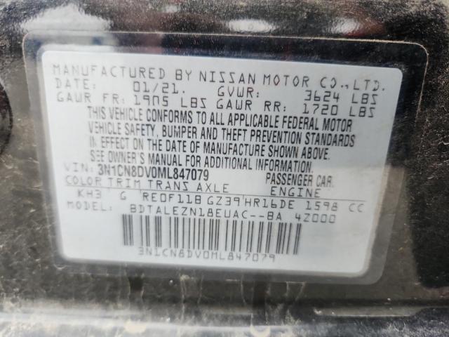 3N1CN8DV0ML847079 - 2021 NISSAN VERSA S BLACK photo 12