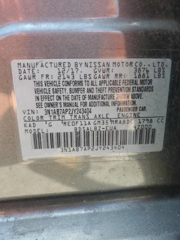 3N1AB7AP2JY243404 - 2018 NISS SENTRA S GRAY photo 12