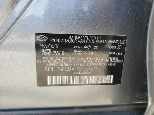 5NPE24AFXJH674672 - 2018 HYUNDAI SONATA SE GRAY photo 12