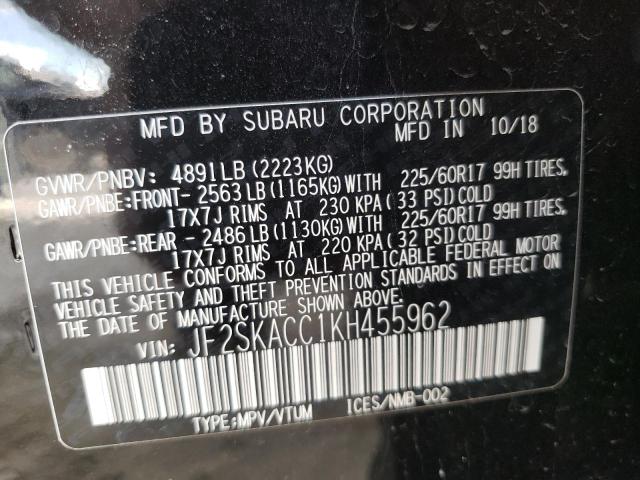 JF2SKACC1KH455962 - 2019 SUBARU FORESTER BLACK photo 14