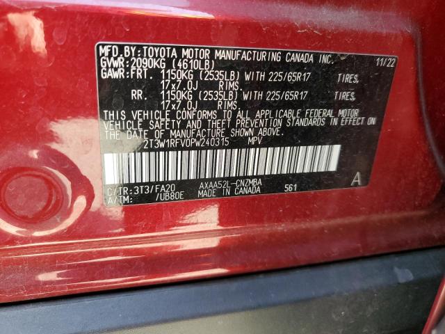2T3W1RFV0PW240315 - 2023 TOYOTA RAV4 XLE RED photo 12