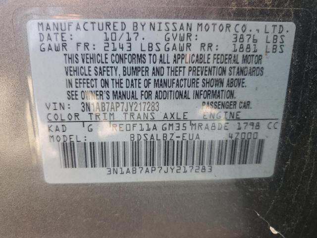 3N1AB7AP7JY217283 - 2018 NISSAN SENTRA S GRAY photo 12