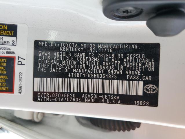 4T1BF1FK5HU361875 - 2017 TOYOTA CAMRY LE WHITE photo 13