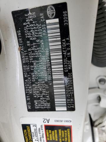 4T1BK3DB7BU431880 - 2011 TOYOTA AVALON BASE 白色 照片 12