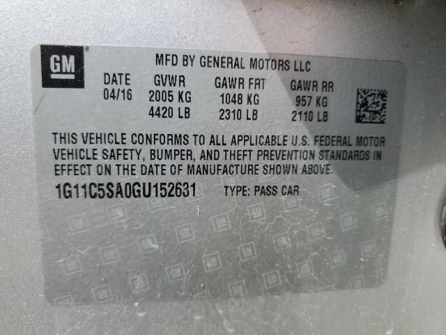 1G11C5SA0GU152631 - 2016 CHEVROLET MALIBU LIM LT SILVER photo 12