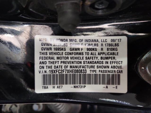19XFC2F7XHE080833 - 2017 HONDA CIVIC EX BLACK photo 12