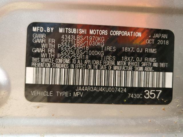 JA4AR3AU4KU007424 - 2019 MITSUBISHI OUTLANDER ES SILVER photo 14