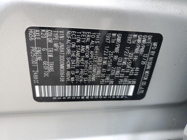 JN8AT3DD0MW306438 - 2021 NISSAN ROGUE PLATINUM SILVER photo 12