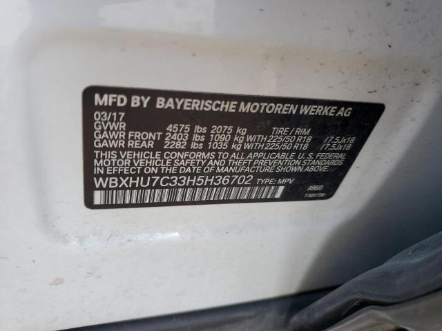 WBXHU7C33H5H36702 - 2017 BMW X1 SDRIVE28I WHITE photo 12