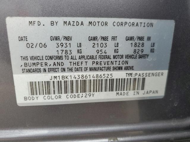 JM1BK143861486525 - 2006 MAZDA 3 HATCHBACK Сұр фото 12