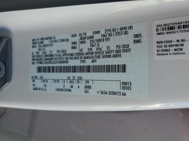 1FMCU9J93JUC66959 - 2018 FORD ESCAPE TITANIUM WHITE photo 13