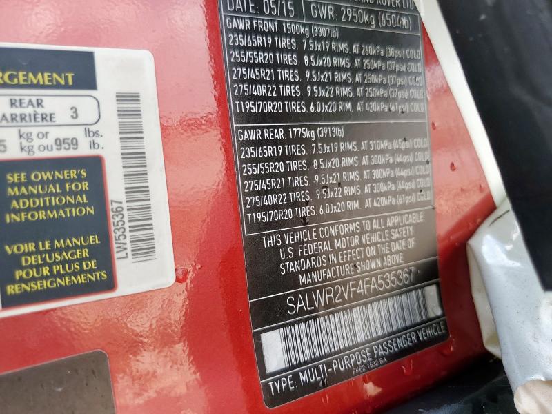 SALWR2VF4FA535367 - 2015 LAND ROVER RANGE ROVE HSE WHITE photo 13