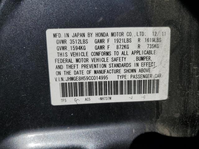 JHMGE8H59CC014995 - 2012 HONDA FIT SPORT GRAY photo 12