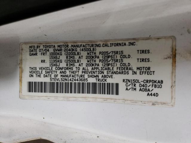 5TEVL52N14Z443685 - 2004 TOYOTA TACOMA XTRACAB 白色 照片 12