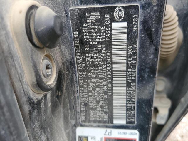 4T1BF1FK9CU594067 - 2012 TOYOTA CAMRY BASE BLUE photo 12