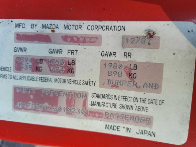 JM1FC351XJ0102301 - 1988 MAZDA RX7 Կարմիր լուսանկար 10