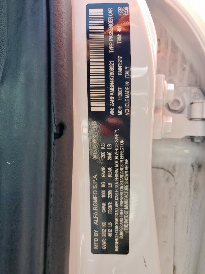 ZARFAMBN4K7608921 - 2019 ALFA ROMEO GIULIA TI WHITE photo 12
