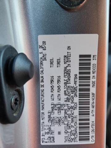 3TMCZ5ANXLM341191 - 2020 TOYOTA TACOMA DOUBLE CAB SILVER photo 12