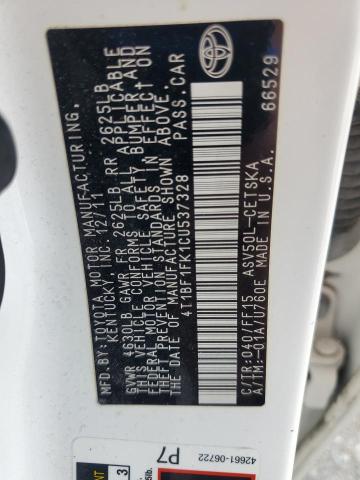 4T1BF1FK1CU537328 - 2012 TOYOTA CAMRY BASE WHITE photo 12