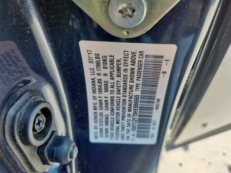 19XFC2F70HE066665 - 2017 HONDA CIVIC EX BLUE photo 12