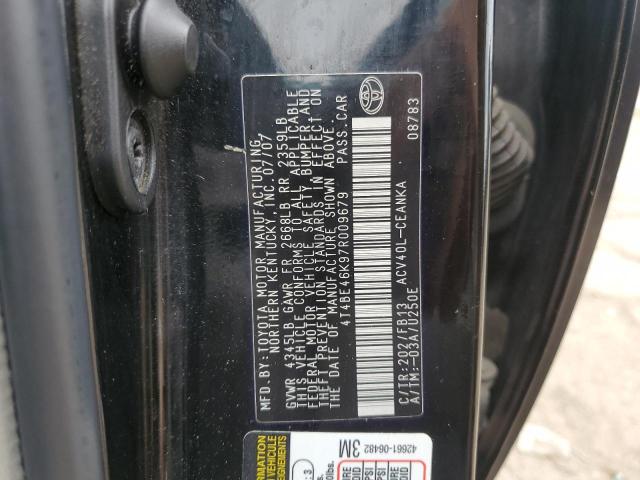 4T4BE46K97R009679 - 2007 TOYOTA CAMRY CE BLACK photo 12