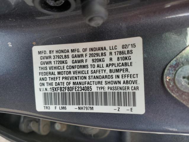 19XFB2F80FE234085 - 2015 HONDA CIVIC EX GRAY photo 12