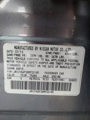 JN1CV6AP2DM722195 - 2013 INFINITI G37 BASE GRAY photo 12
